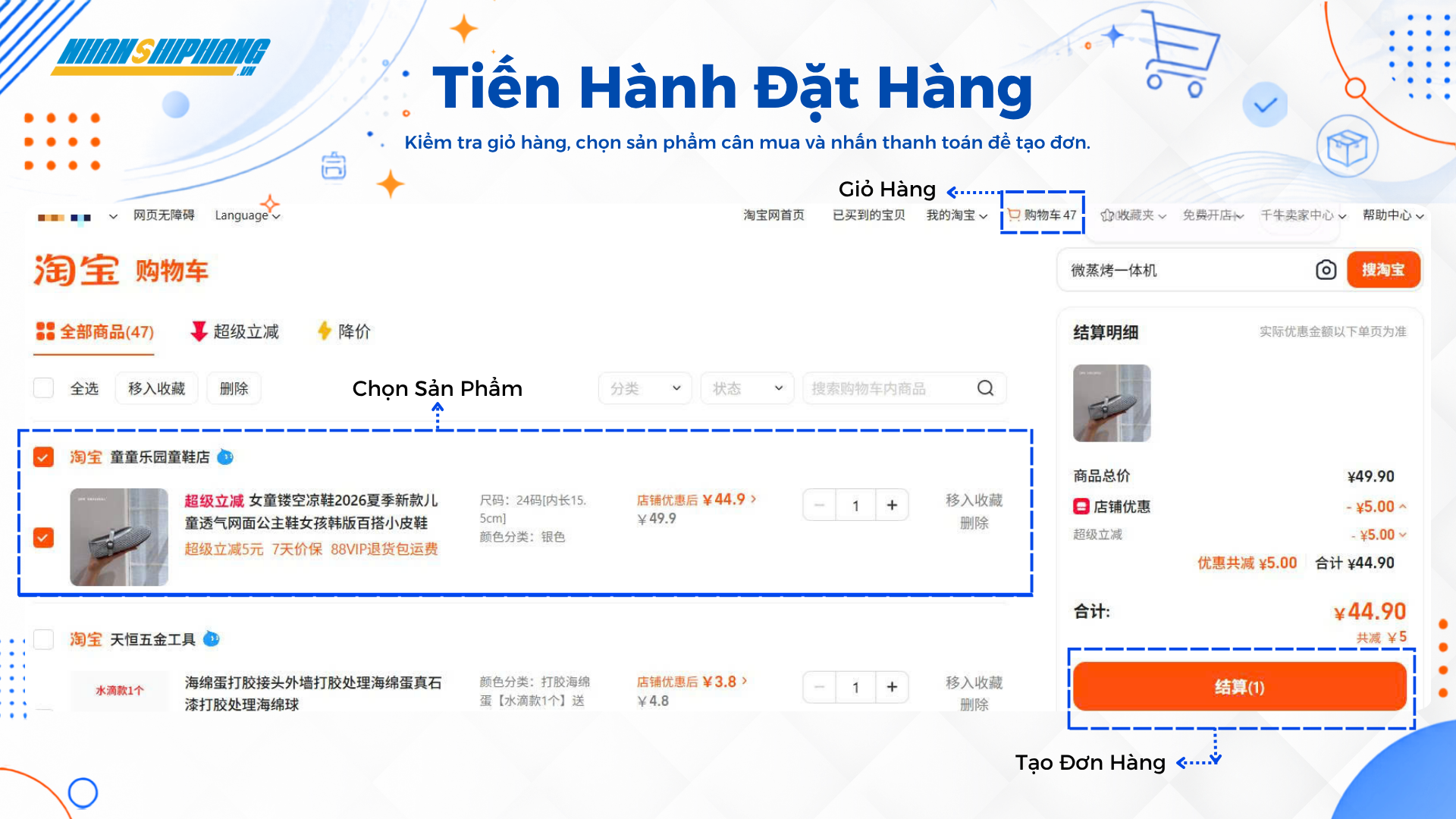 tiến hành đặt hàng