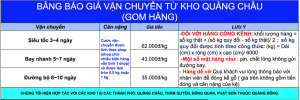 bảng giá vận chuyển mới tháng 7 năm 2018