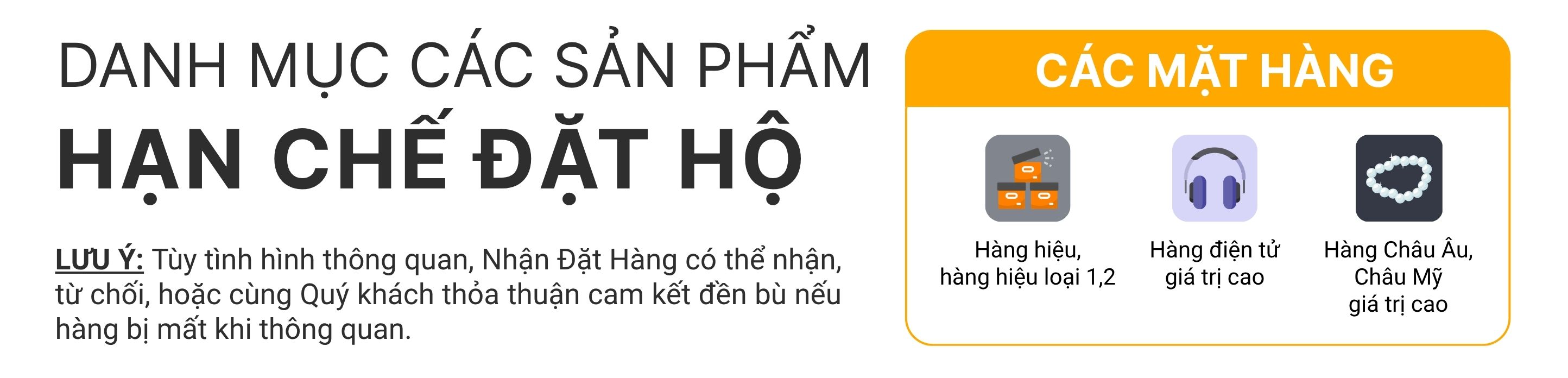 Danh sách các sản phẩm hạn chế đặt hộ