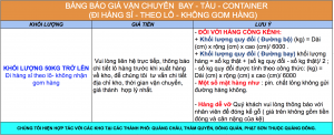 bảng giá vận chuyển mới tháng 7 năm 2018
