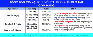 bảng giá vận chuyển mới tháng 7 năm 2018